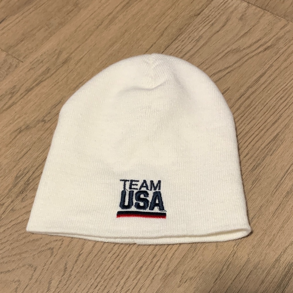 Team Apparel White Beanie Hat with USA Embroidery Olympic Team